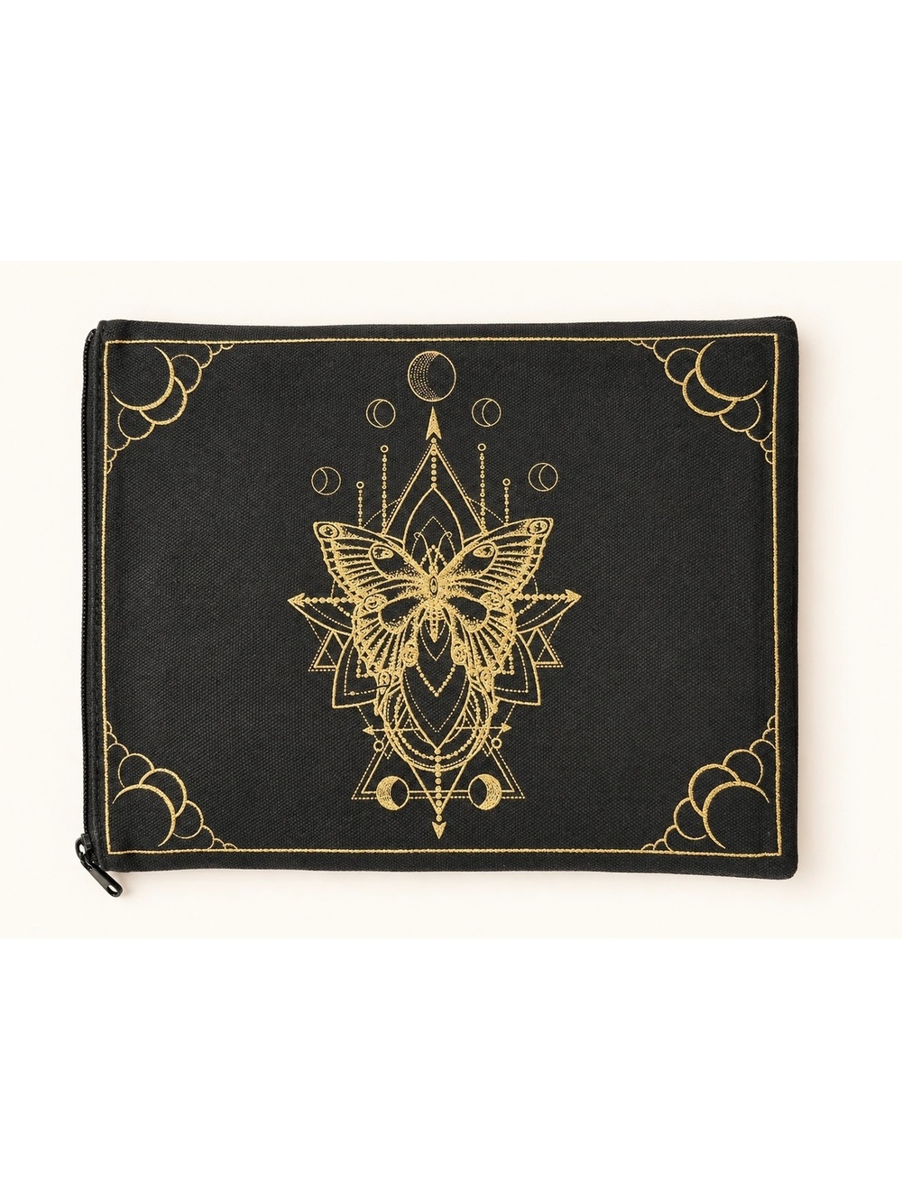 Black & Gold Celestial Butterfly Zipper Pouch — New